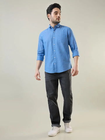 Blue Solid Regular Fit Shirt TIM PARIS
