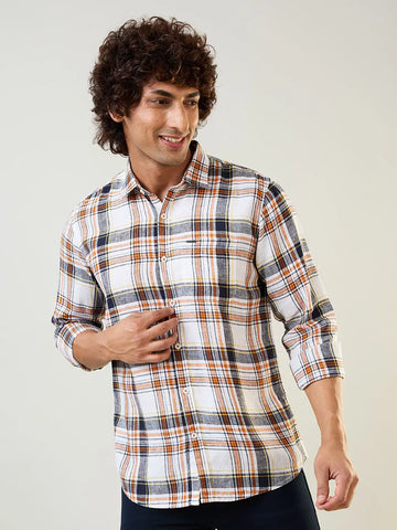 Orange Checkered Regular Fit Shirt TIM PARIS