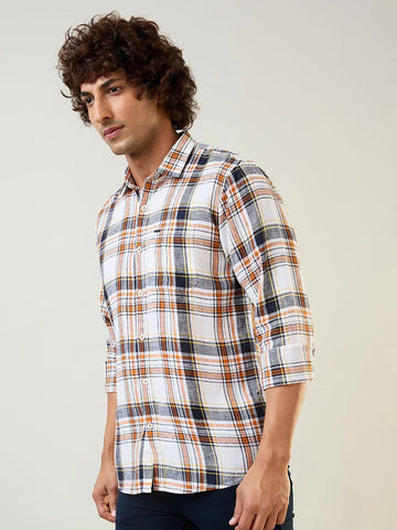 Orange Checkered Regular Fit Shirt TIM PARIS