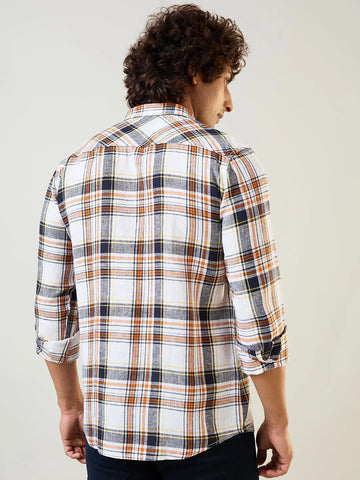 Orange Checkered Regular Fit Shirt TIM PARIS