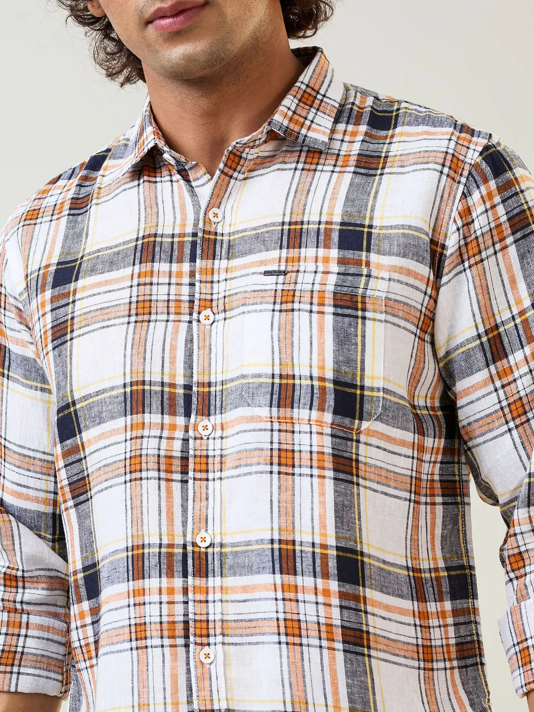 Orange Checkered Regular Fit Shirt TIM PARIS