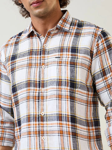 Orange Checkered Regular Fit Shirt TIM PARIS