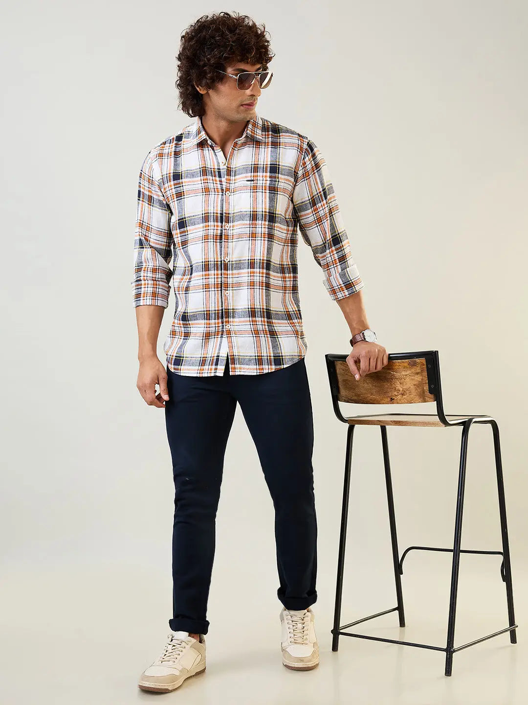 Orange Checkered Regular Fit Shirt TIM PARIS