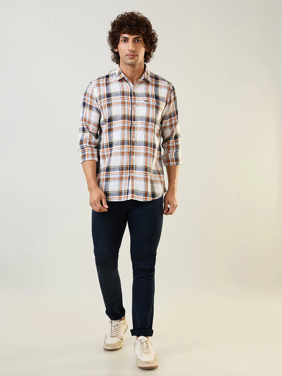 Orange Checkered Regular Fit Shirt TIM PARIS