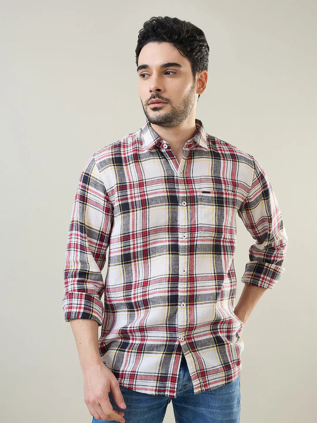 Red Checkered Regular Fit Shirt TIM PARIS