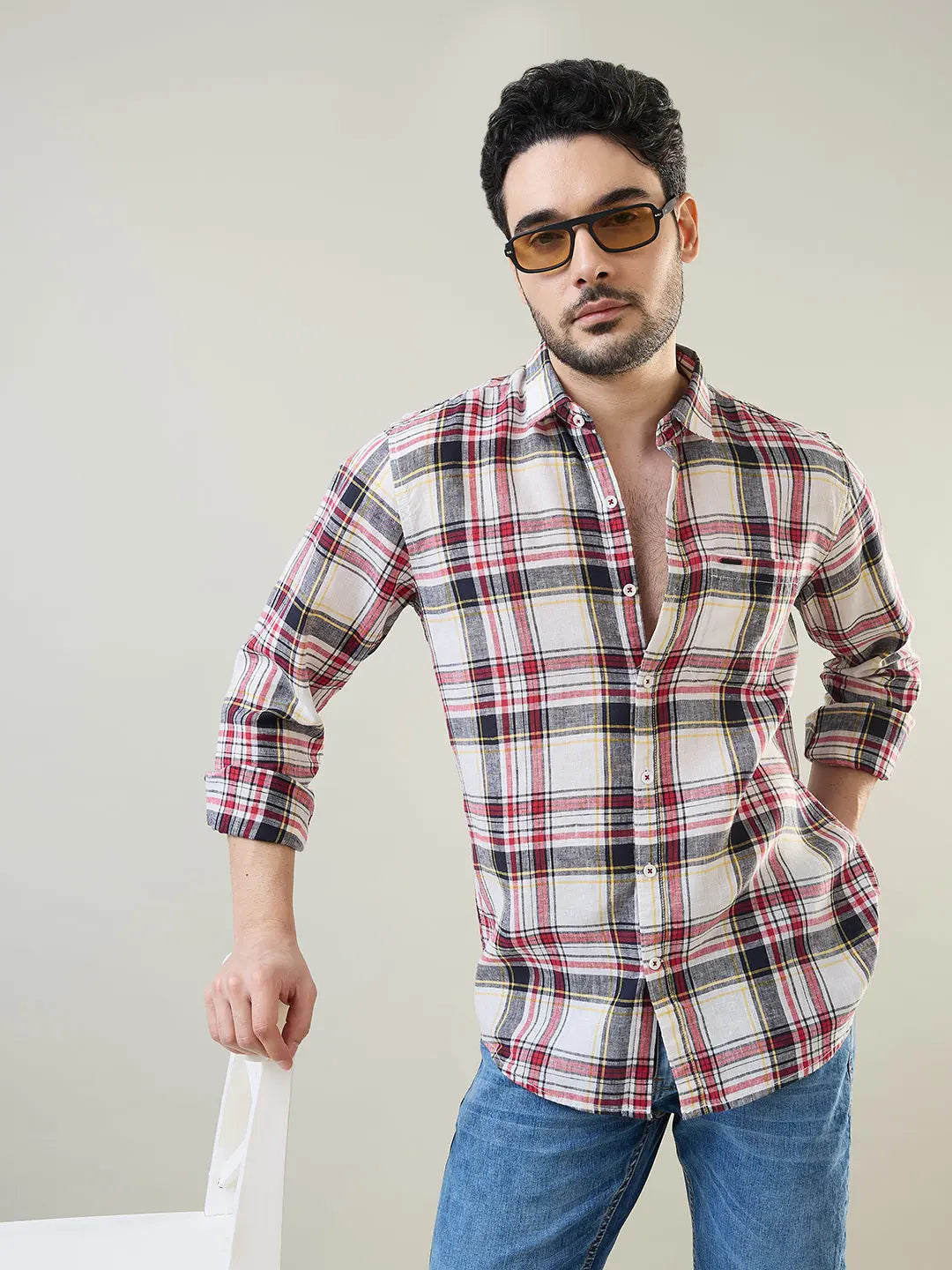 Red Checkered Regular Fit Shirt TIM PARIS