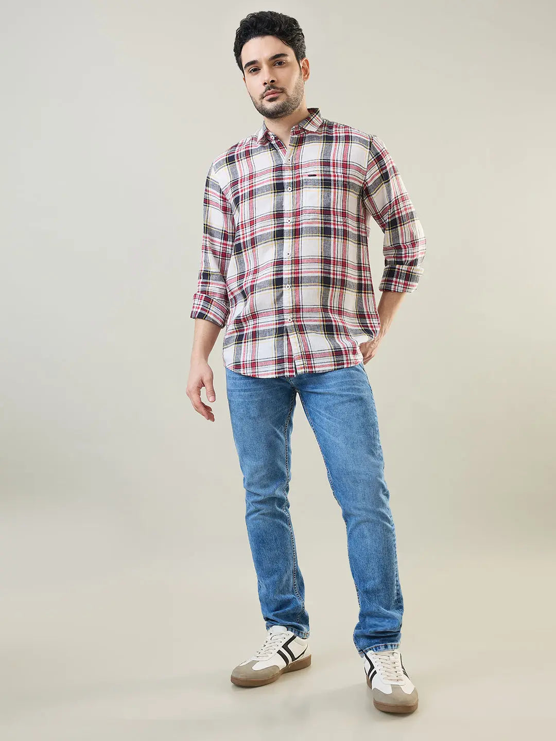 Red Checkered Regular Fit Shirt TIM PARIS