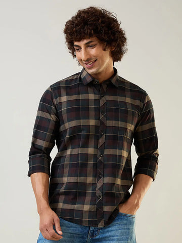 Camel Checkered Regular Fit Shirt TIM PARIS