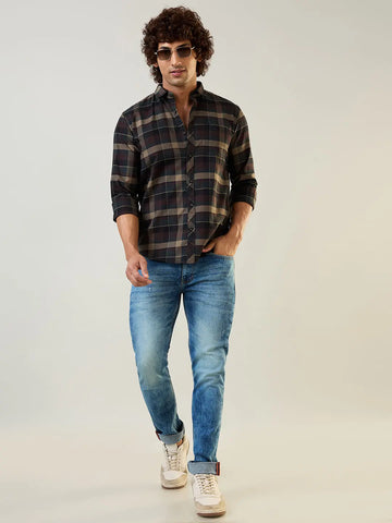 Camel Checkered Regular Fit Shirt TIM PARIS