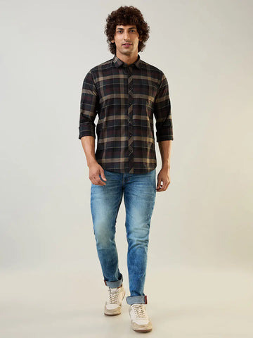 Camel Checkered Regular Fit Shirt TIM PARIS