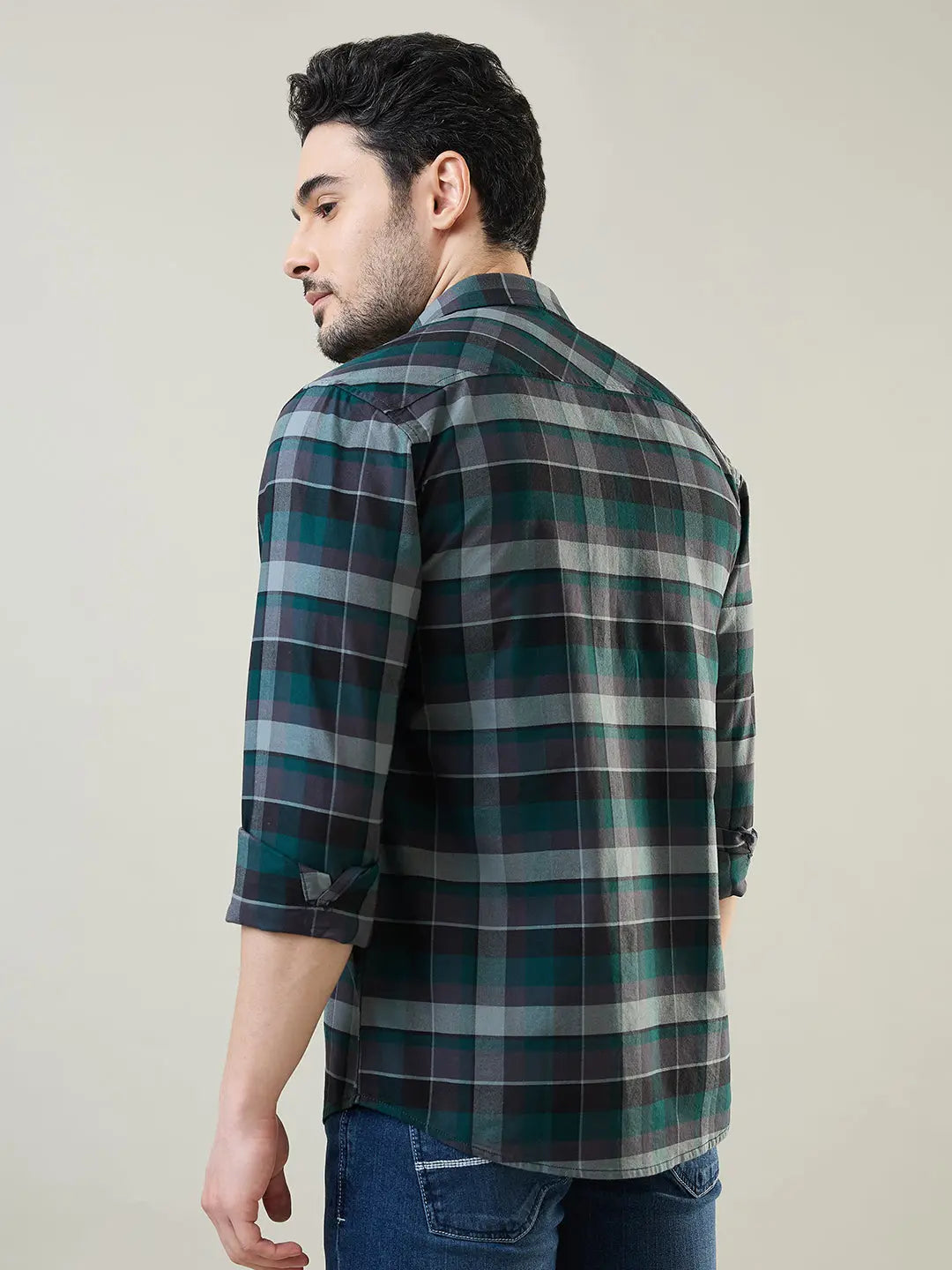 Green Checkered Regular Fit Shirt TIM PARIS