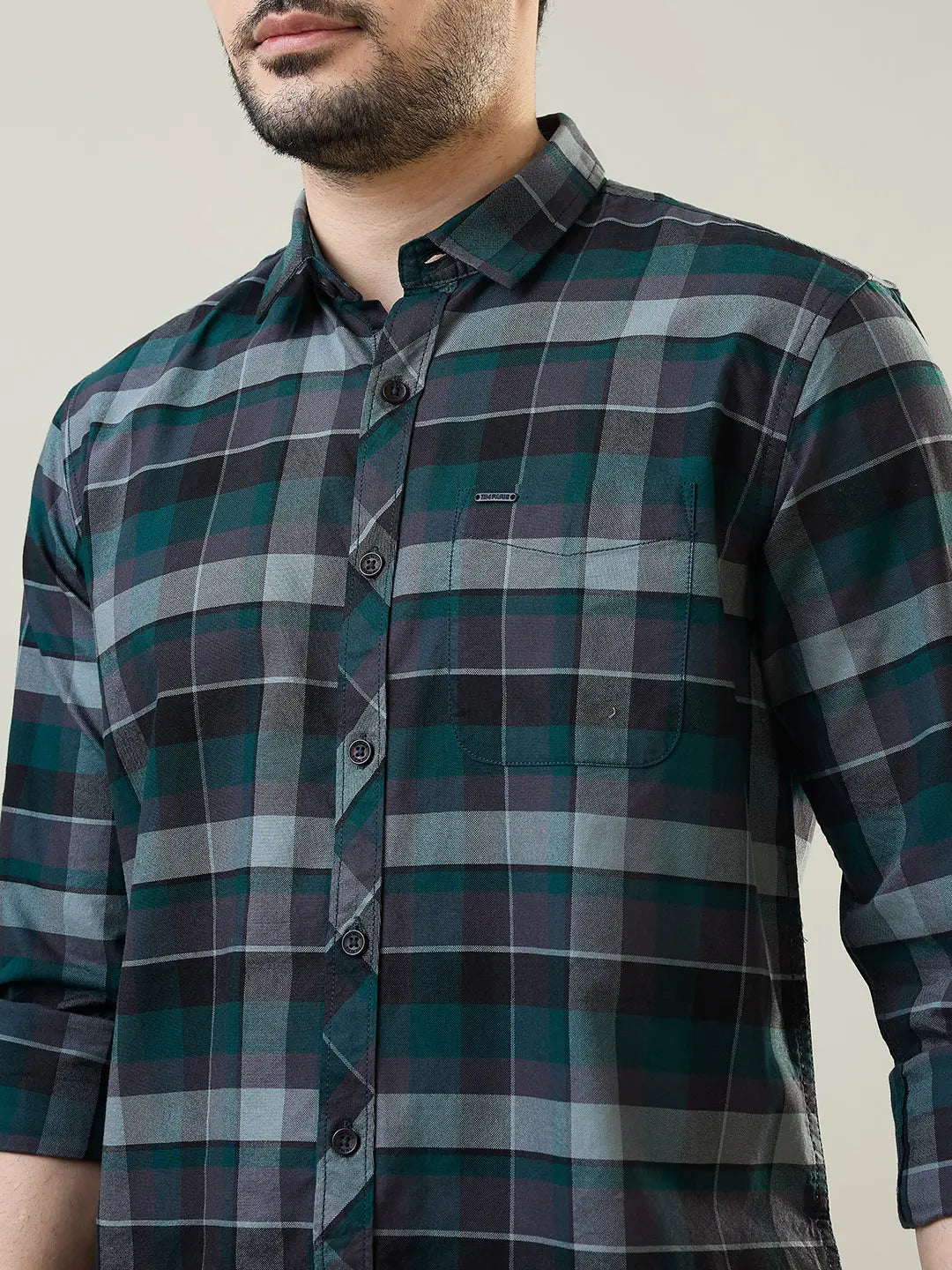 Green Checkered Regular Fit Shirt TIM PARIS