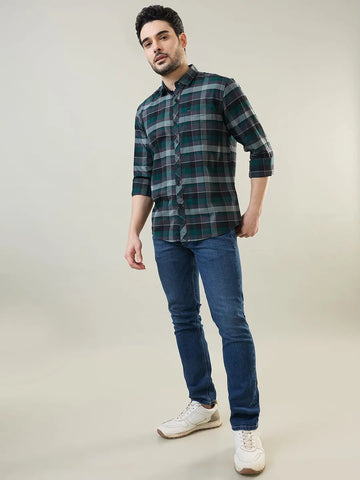 Green Checkered Regular Fit Shirt TIM PARIS