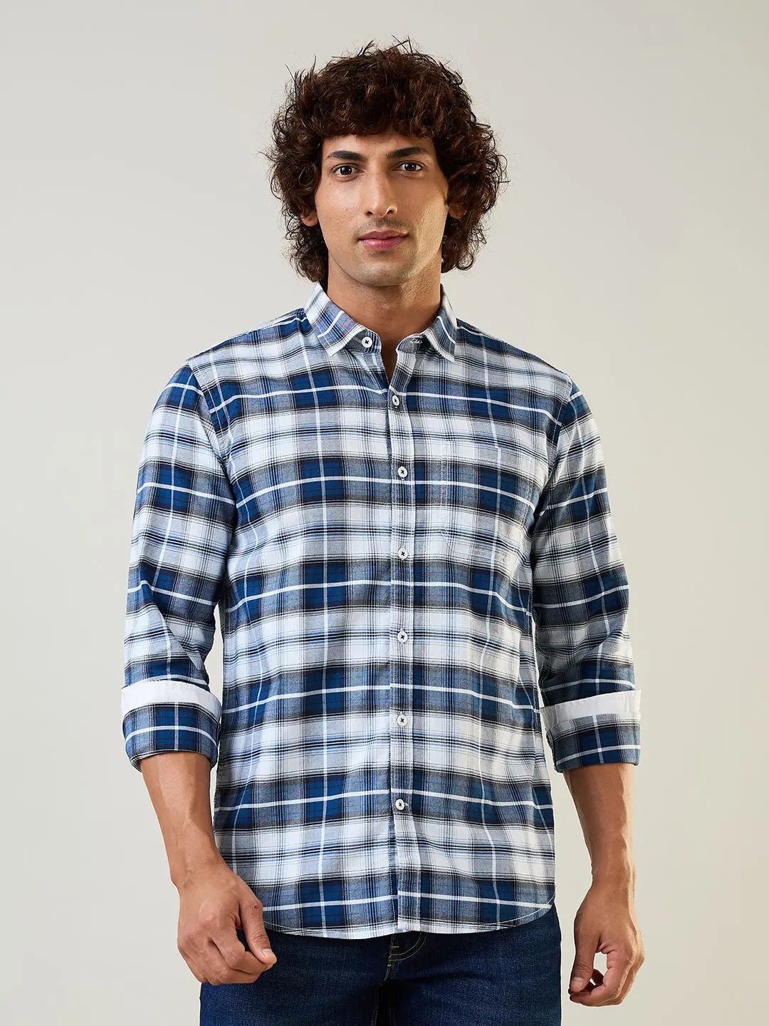 Blue Checkered Regular Fit Shirt TIM PARIS