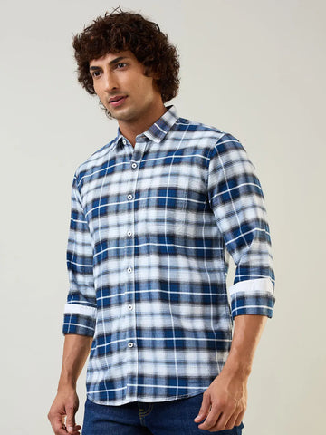 Blue Checkered Regular Fit Shirt TIM PARIS