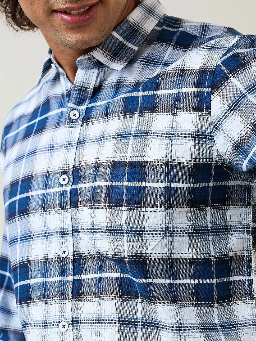 Blue Checkered Regular Fit Shirt TIM PARIS