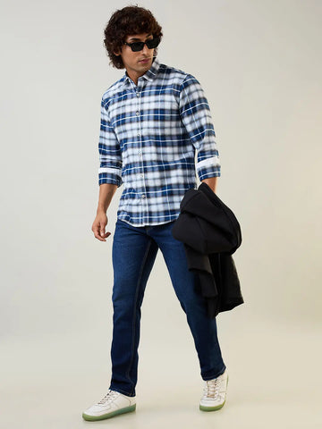 Blue Checkered Regular Fit Shirt TIM PARIS