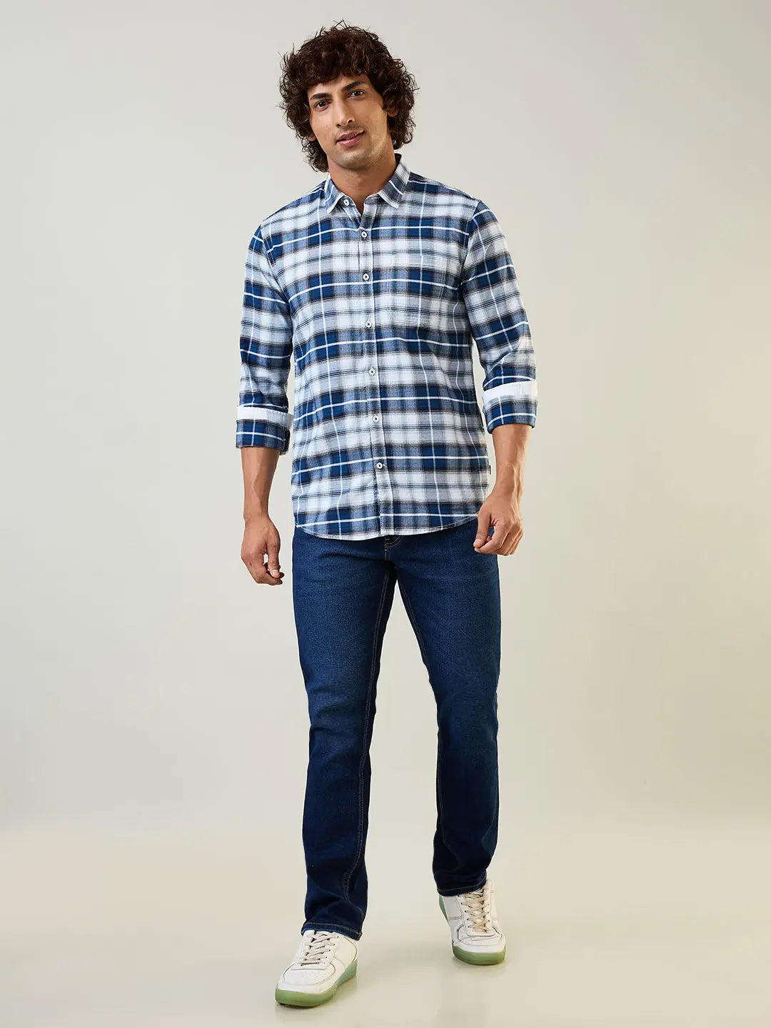 Blue Checkered Regular Fit Shirt TIM PARIS