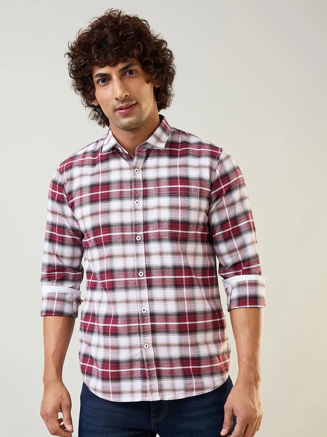 Maroon Checkered Regular Fit Shirt TIM PARIS