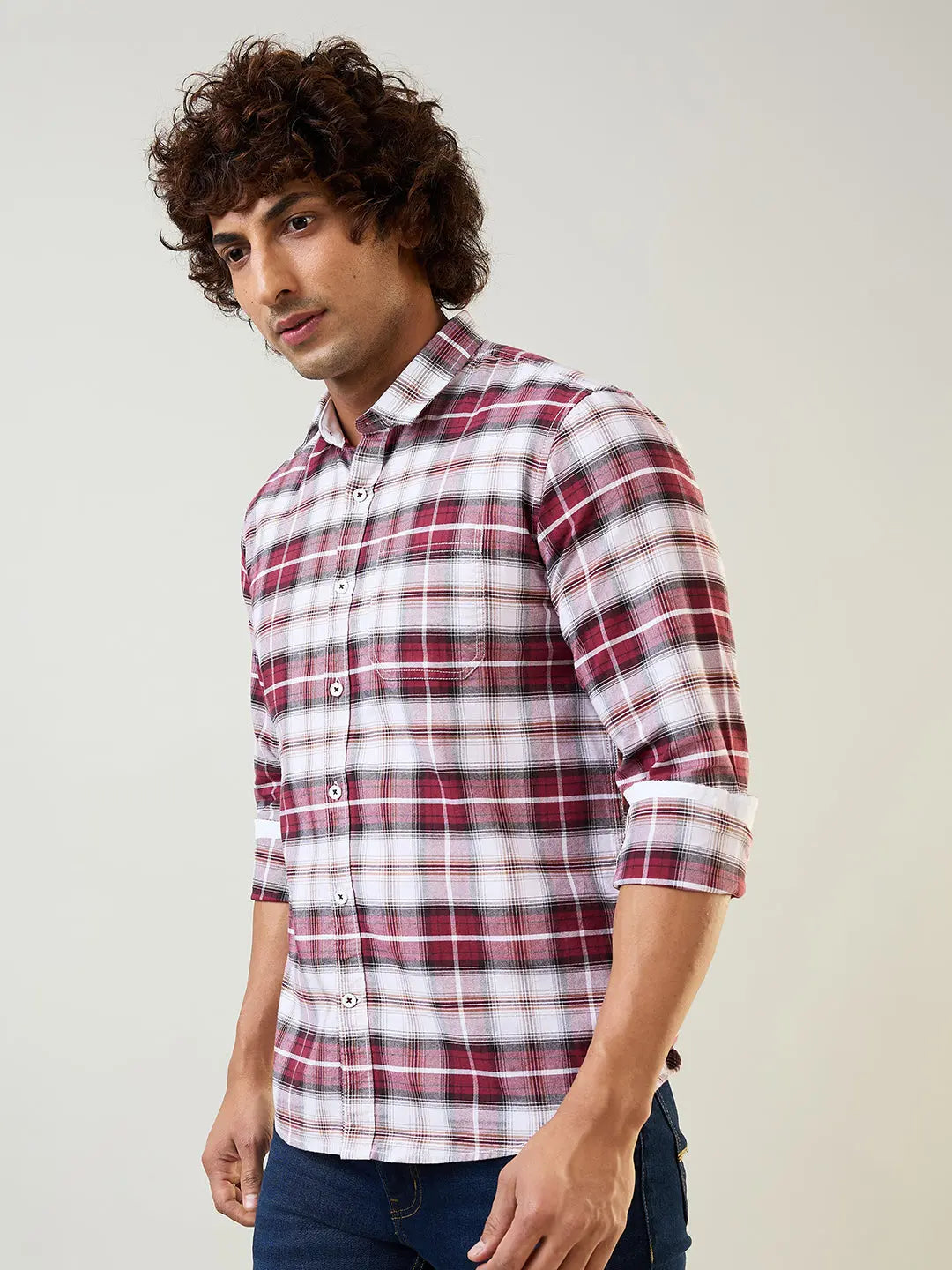 Maroon Checkered Regular Fit Shirt TIM PARIS