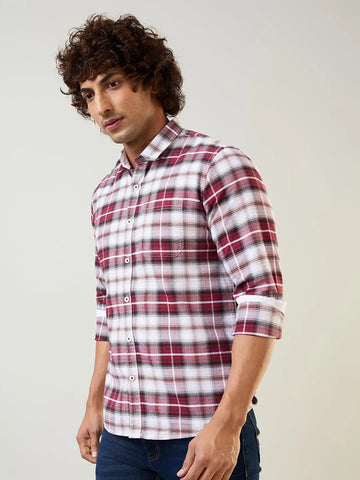 Maroon Checkered Regular Fit Shirt TIM PARIS