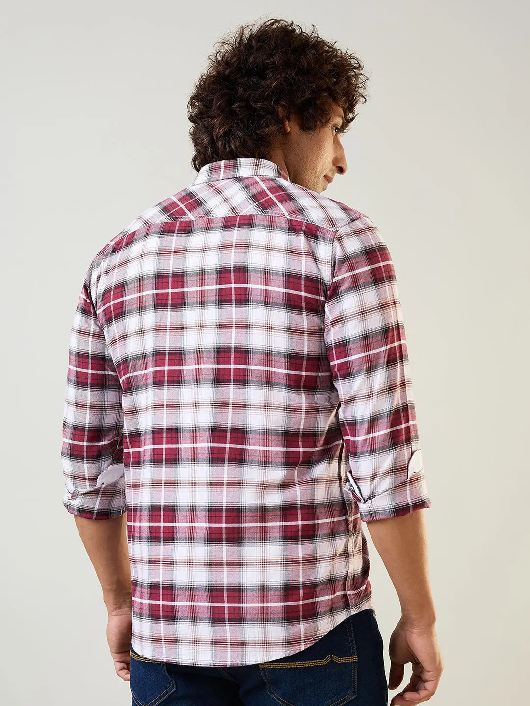 Maroon Checkered Regular Fit Shirt TIM PARIS