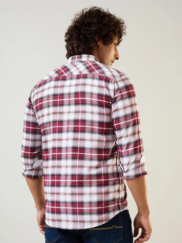 Maroon Checkered Regular Fit Shirt TIM PARIS