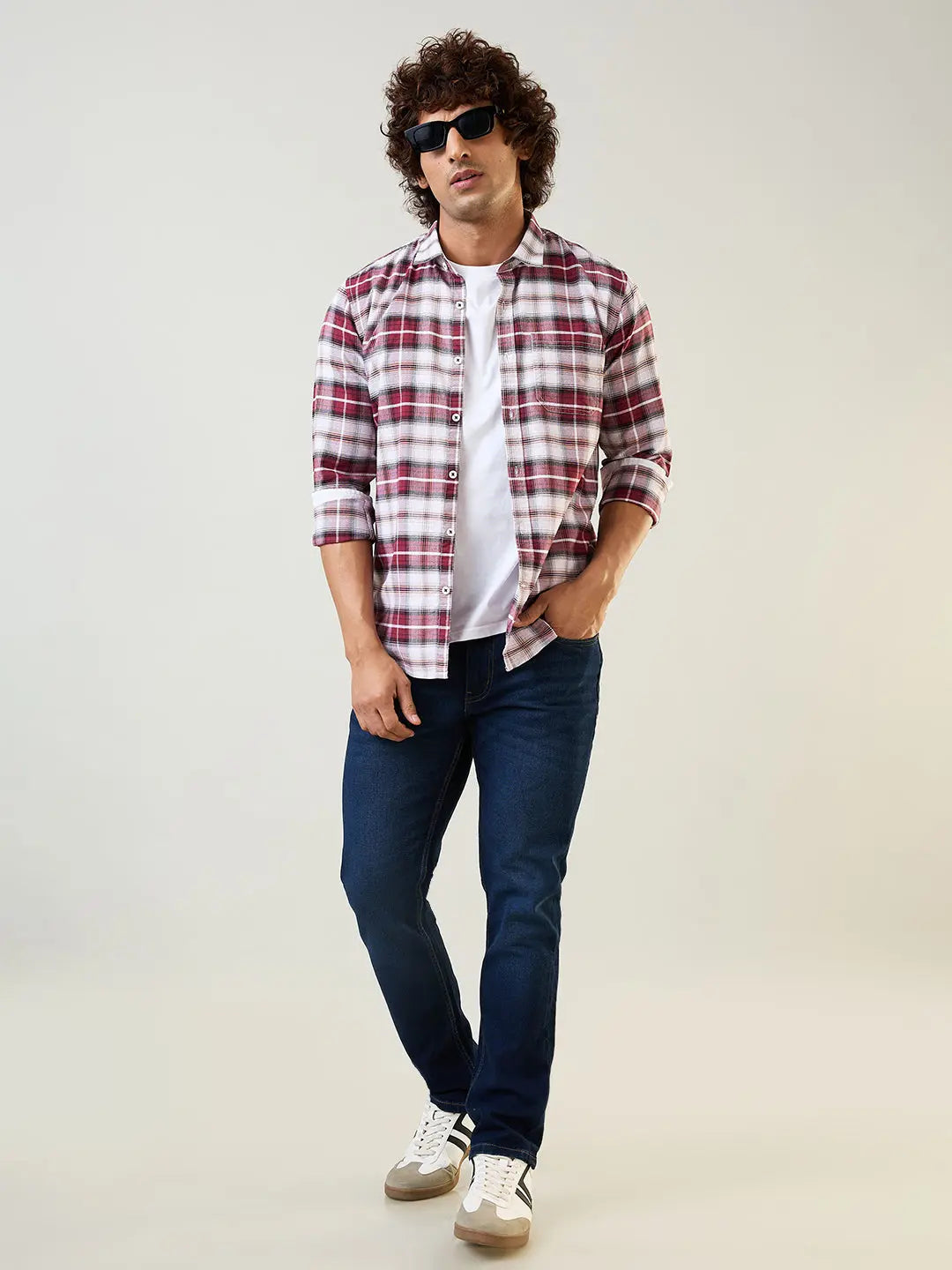 Maroon Checkered Regular Fit Shirt TIM PARIS