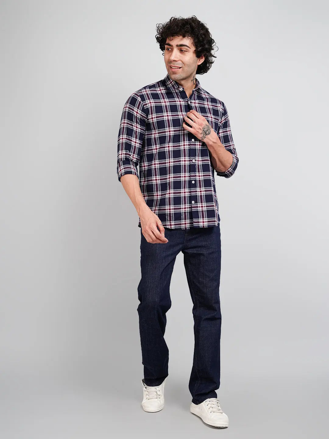 Navy Checkered Regular Fit Shirt Tim Paris