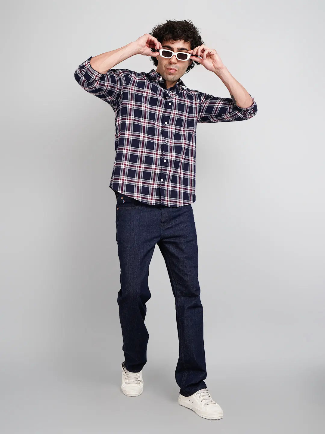 Navy Checkered Regular Fit Shirt Tim Paris