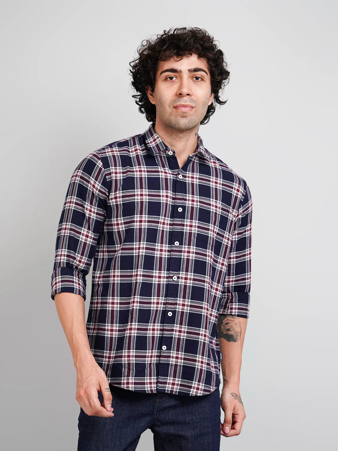 Navy Checkered Regular Fit Shirt Tim Paris