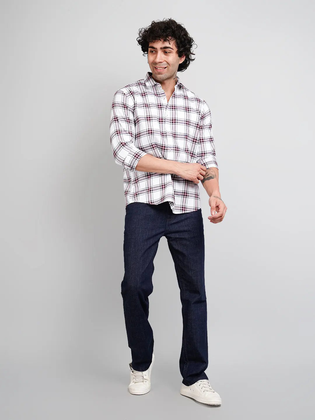 White Checkered Regular Fit Shirt Tim Paris
