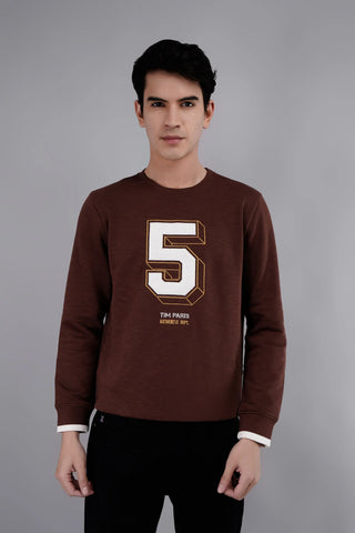 Brown Printed Crewneck Sweatshirt Tim Paris