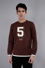 Brown Printed Crewneck Sweatshirt