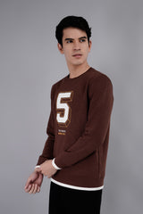 Brown Printed Crewneck Sweatshirt