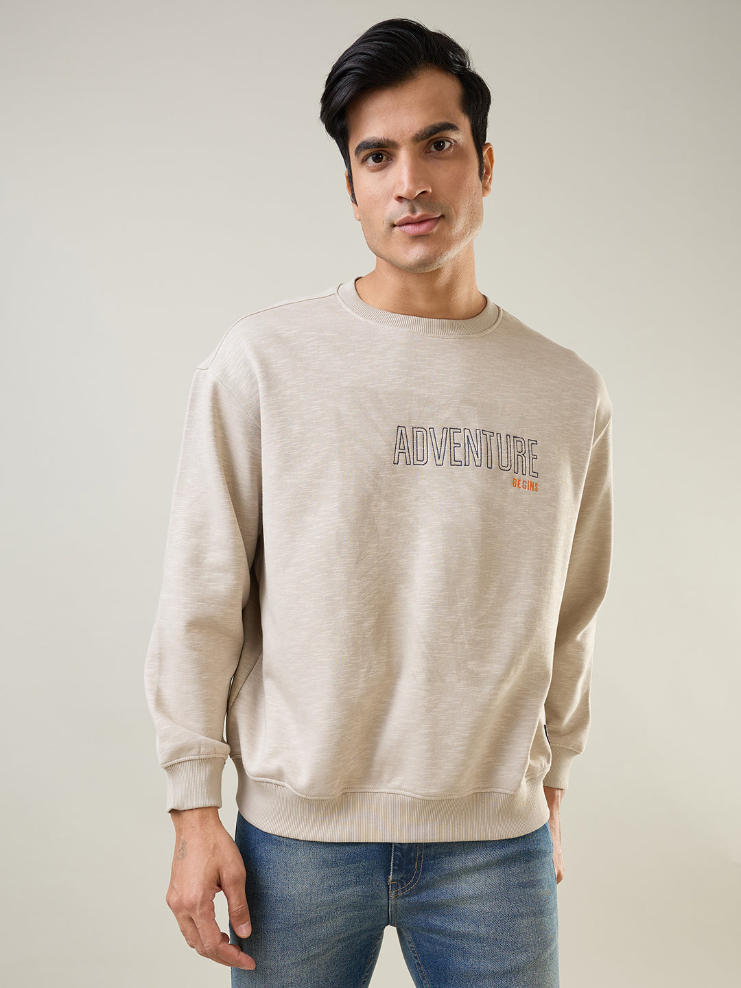 Grey Printed Regular Fit Sweatshirt