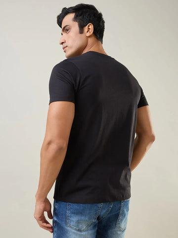 Black Round Neck Graphic Printed T Shirt TIM PARIS