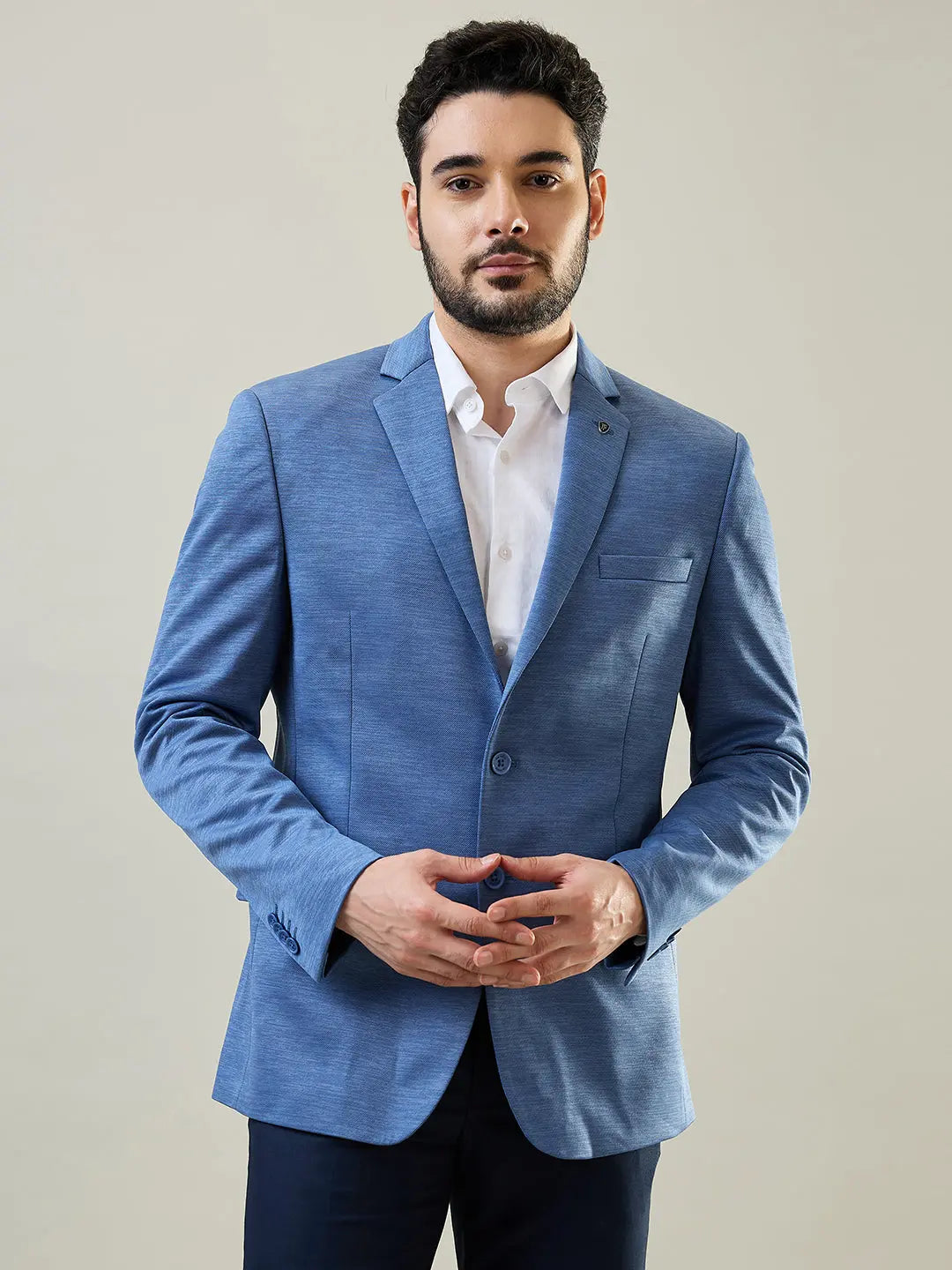 Blue Knitted Structure Blazer Tim Paris