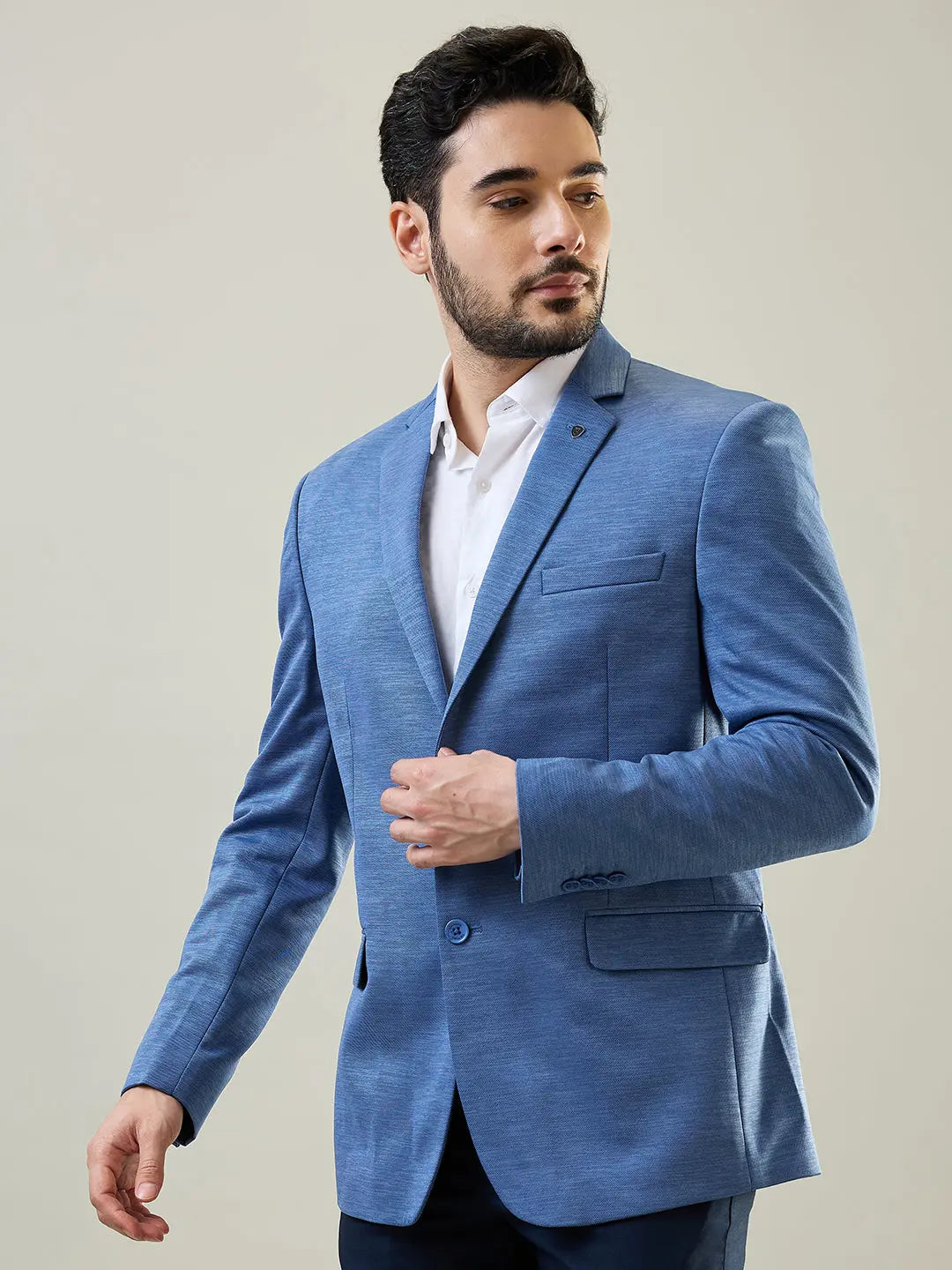 Blue Knitted Structure Blazer Tim Paris