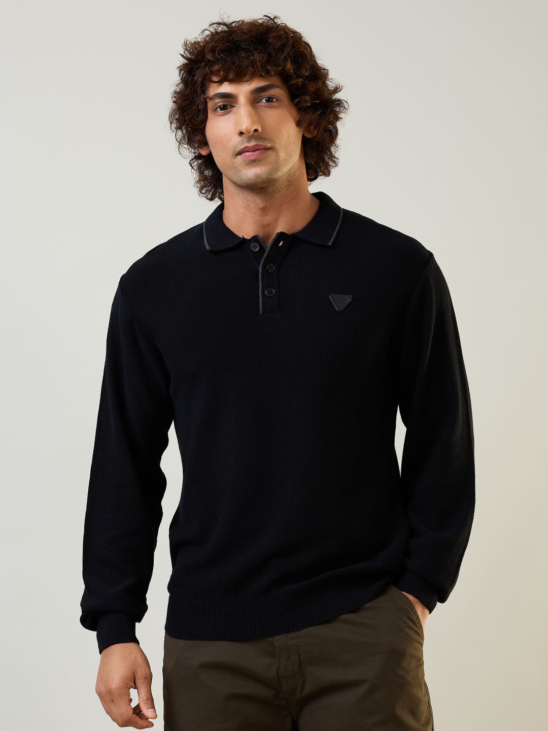 Black Self Design Pullover