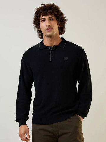 Black Self Design Pullover Tim Paris