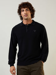 Black Self Design Pullover
