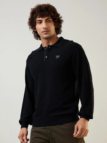 Black Self Design Pullover Tim Paris
