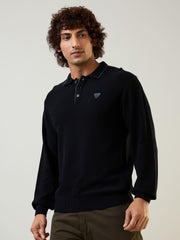 Black Self Design Pullover