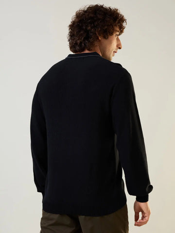 Black Self Design Pullover Tim Paris