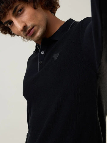 Black Self Design Pullover Tim Paris