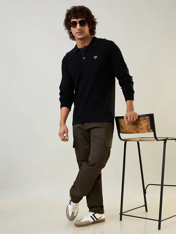 Black Self Design Pullover Tim Paris