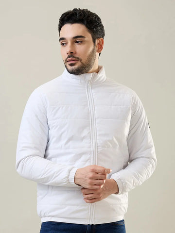 White Solid Bomber Jacket Tim Paris