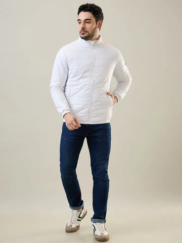 White Solid Bomber Jacket Tim Paris