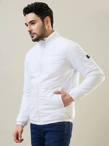White Solid Bomber Jacket Tim Paris